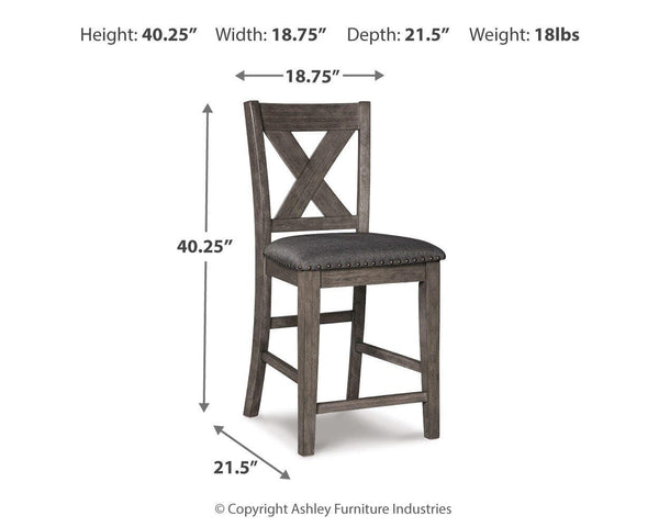GTU Furniture Set of 2 Gray Wood Counter Height Bar Stools with X-Back, Nailhead Trim