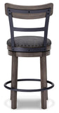 Gray Polyester Swivel Counter Height Bar Stool with Back, Nailhead Trim – alternate view 4