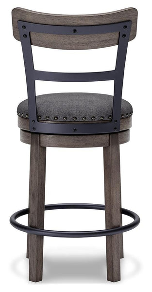 GTU Furniture Gray Polyester Swivel Counter Height Bar Stool with Back, Nailhead Trim