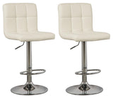 Set of 2 Bone Faux Leather Adjustable Height Swivel Bar Stools, Tufted, Pub – product view