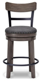 Gray Polyester Swivel Counter Height Bar Stool with Back, Nailhead Trim – alternate view 2