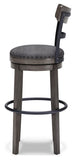Gray Polyester Bar Height Swivel Bar Stool with Back, Nailhead Trim, Dining – alternate view 6