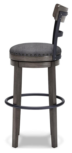 GTU Furniture Gray Polyester Bar Height Swivel Bar Stool with Back, Nailhead Trim, Dining