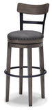 Gray Polyester Bar Height Swivel Bar Stool with Back, Nailhead Trim, Dining – alternate view 5