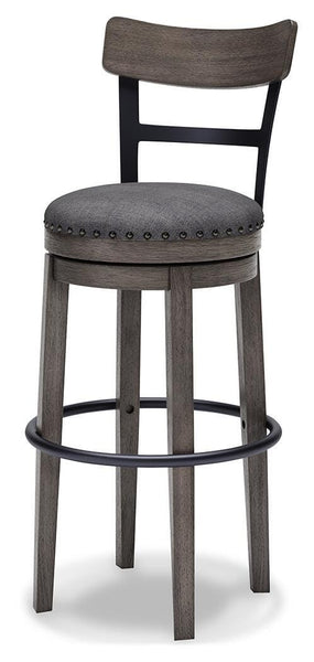 GTU Furniture Gray Polyester Bar Height Swivel Bar Stool with Back, Nailhead Trim, Dining
