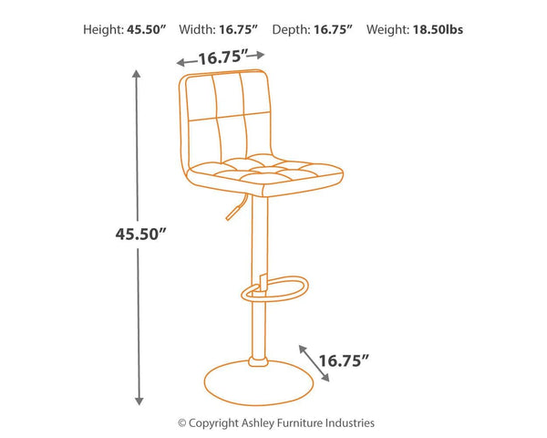 GTU Furniture Set of 2 Black/Chrome Faux Leather Adjustable Height Swivel Bar Stools, Pub