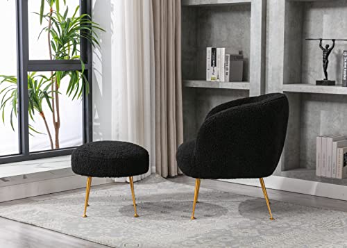 Teddybear Plush Fur Arm Chair with Gold Metal Legs Upholstered Accent Club Chair and Ottoman Footrest – alternate view 3