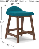 Set of 2 Mid-Century Counter Height Bar Stools, Cushioned, Color Collection – Blue/Brown product view