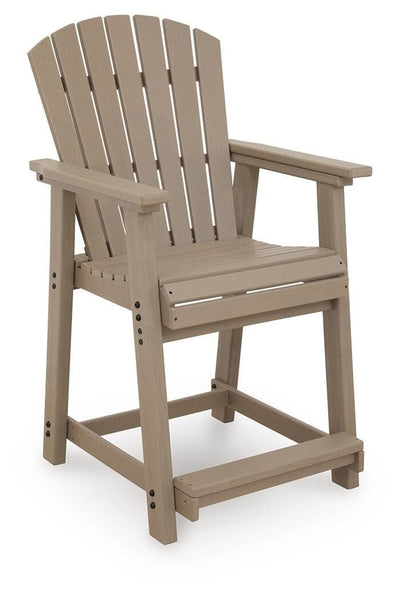 GTU Furniture Set of 2 Medium Brown Wood Outdoor Counter Height Bar Stools with Arms, Pub