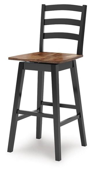 Set of 2 Brown / Black Wood Bar Height Swivel Bar Stools, Butcher Block Seat – alternate view 9