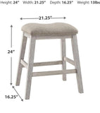 Set of 2 White / Light Brown Polyester Counter Height Bar Stools, Backless – alternate view 3