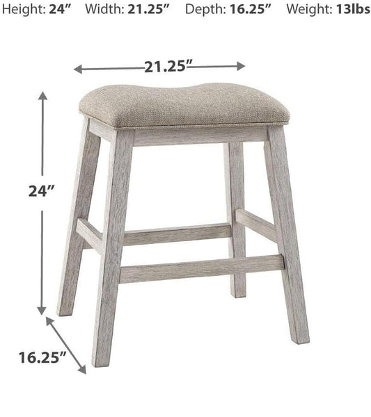 Set of 2 White / Light Brown Polyester Counter Height Bar Stools, Backless – alternate view 3
