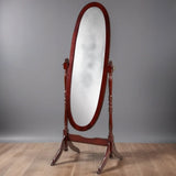 GTU Furniture Swivel Adjustable Full-Length Oval Wood Cheval Floor Mirror, in White/Black/Cherry/Oak/Silver/Gold/Espresso/Grey Finish – Cherry product view