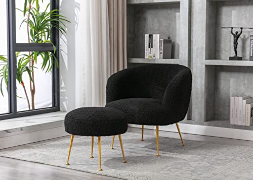 Teddybear Plush Fur Arm Chair with Gold Metal Legs Upholstered Accent Club Chair and Ottoman Footrest – alternate view 2