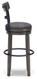 Gray Polyester Bar Height Swivel Bar Stool with Back, Nailhead Trim, Dining – alternate view 3