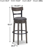 GTU Furniture Gray Polyester Bar Height Swivel Bar Stool with Back, Nailhead Trim, Dining