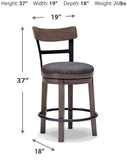 GTU Furniture Gray Polyester Swivel Counter Height Bar Stool with Back, Nailhead Trim