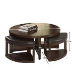 Mid-Century Modern, Transitional, Contemporary Round 3-Piece Coffee Table and Stool Set, 1 Walnut Finished – alternate view 3