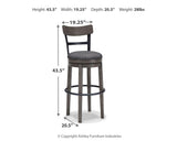 Gray Polyester Bar Height Swivel Bar Stool with Back, Nailhead Trim, Dining – alternate view 8