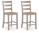 Set of 2 Natural / Gray Wood Counter Height Bar Stools, Two-Tone, Solid Wood – product view