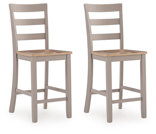 Set of 2 Natural / Gray Wood Counter Height Bar Stools, Two-Tone, Solid Wood – product view