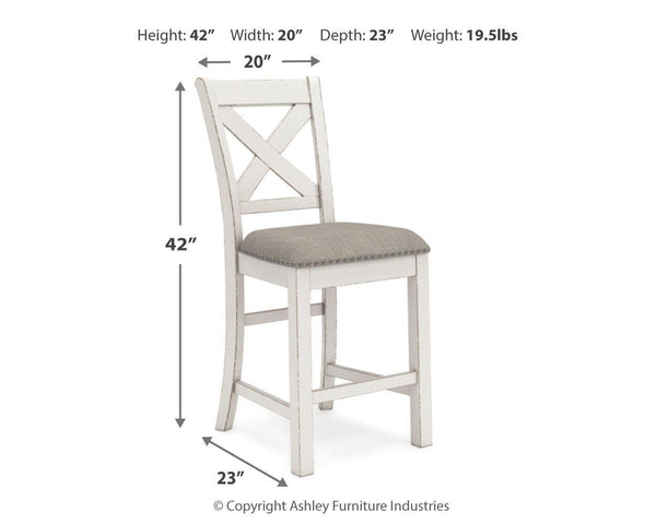 GTU Furniture Set of 2 Antique White Polyester Counter Height Bar Stools with X-Back, Pub