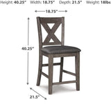 Set of 2 Gray Wood Counter Height Bar Stools with X-Back, Nailhead Trim – alternate view 5