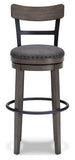 Gray Polyester Bar Height Swivel Bar Stool with Back, Nailhead Trim, Dining – alternate view 2