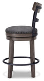 Gray Polyester Swivel Counter Height Bar Stool with Back, Nailhead Trim – alternate view 6