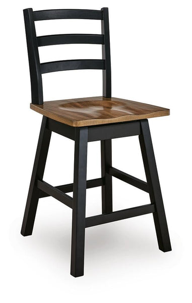 GTU Furniture Set of 2 Brown/Black Wood Swivel Counter Height Bar Stools with Footrest