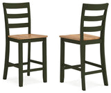 GTU Furniture Set of 2 Two-Tone Wood Adjustable Height Bar Stools, Color Collection, Pub – Natural/Green product view