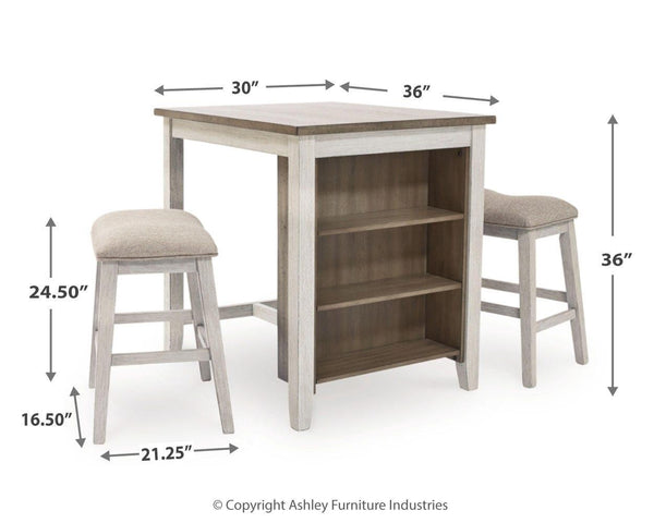 GTU Furniture White/Light Brown Wood Counter Height Dining Set with 2 Stools, Small Space