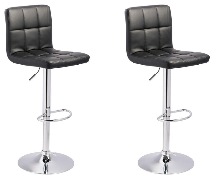 Set of 2 Black / Chrome Faux Leather Adjustable Height Swivel Bar Stools, Pub – product view