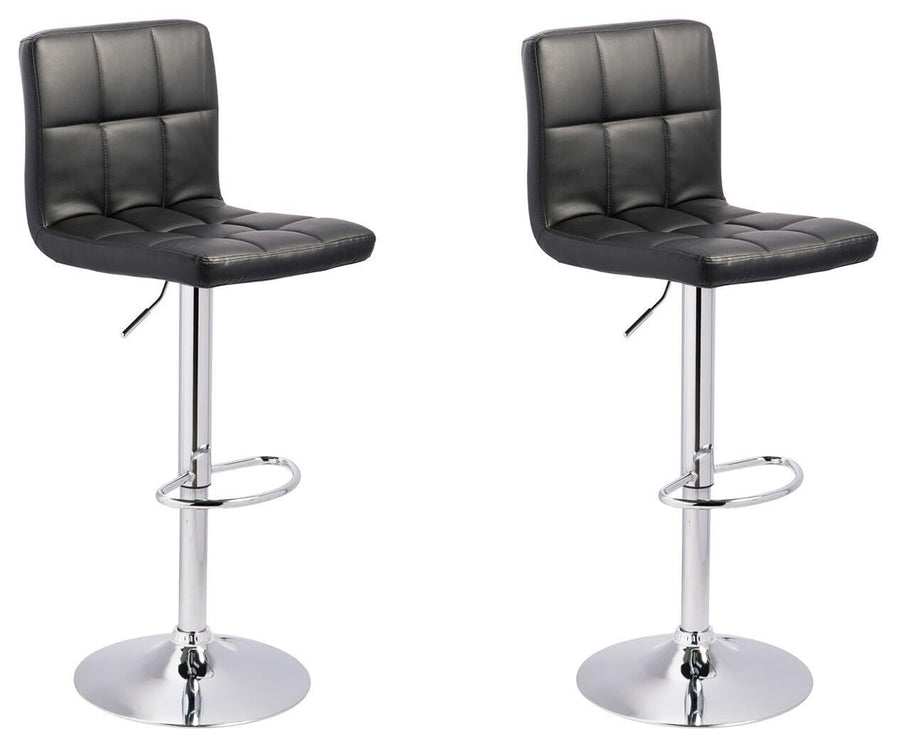 GTU Furniture Set of 2 Black / Chrome Faux Leather Adjustable Height Swivel Bar Stools, Pub