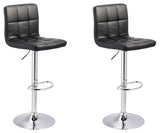Set of 2 Black / Chrome Faux Leather Adjustable Height Swivel Bar Stools, Pub – product view