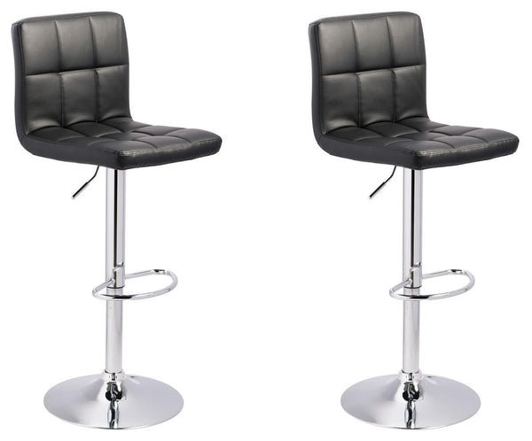 GTU Furniture Set of 2 Black/Chrome Faux Leather Adjustable Height Swivel Bar Stools, Pub