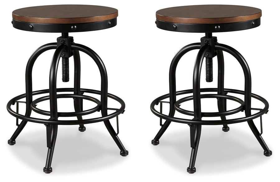GTU Furniture Set of 2 Brown / Black Metal Swivel Bar Stools, Backless, Rustic Industrial