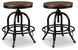 Set of 2 Brown / Black Metal Swivel Bar Stools, Backless, Rustic Industrial – product view
