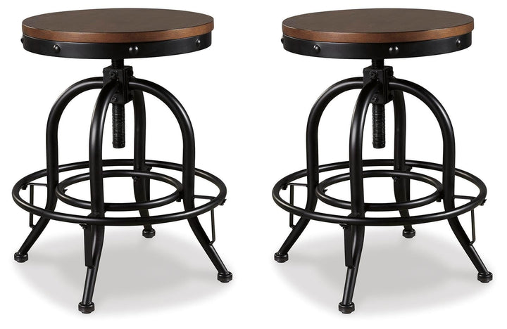 Set of 2 Brown / Black Metal Swivel Bar Stools, Backless, Rustic Industrial – product view