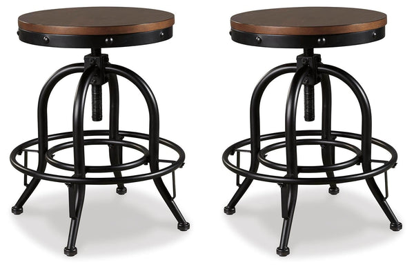 GTU Furniture Set of 2 Brown/Black Metal Swivel Bar Stools, Backless, Rustic Industrial