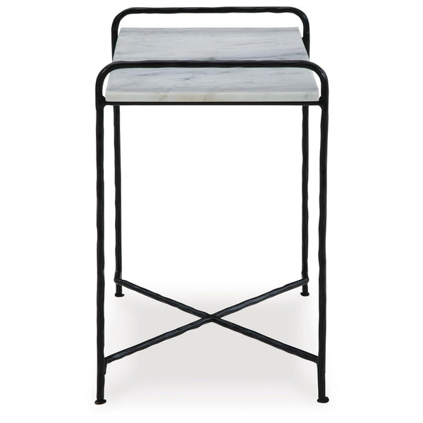 Contemporary Marble Rectangular Accent Table, White / Black Finish, for Living Room – alternate view 4
