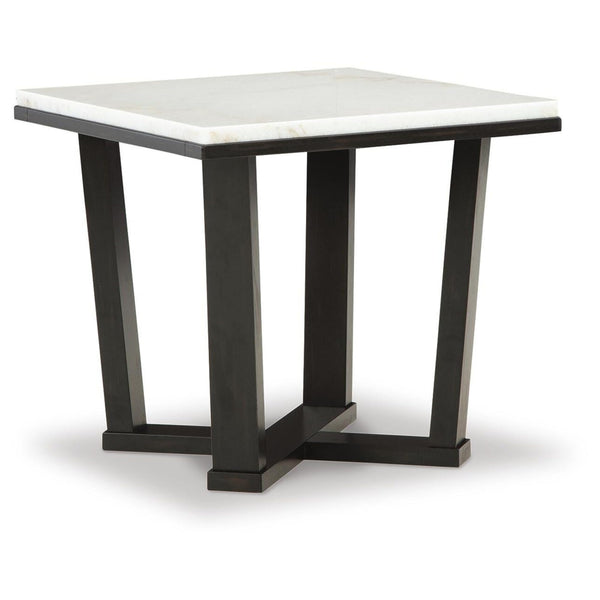 Contemporary Marble Square End Table, White / Espresso Finish, for Living Room – alternate view 2