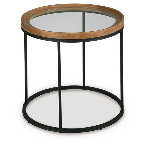 Everyday Tempered Glass Round End Table, Medium Brown Finish, for Living Room – alternate view 5