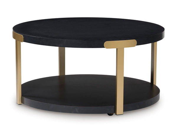 Contemporary MDF Square 3-Piece Coffee Table Set, Cocktail Table with 2 Matching End Tables, Black / Brass – alternate view 3