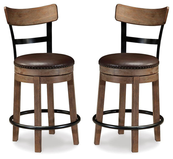 Light Brown Faux Leather Counter Height Swivel Bar Stool with Footrest, Pub – alternate view 2
