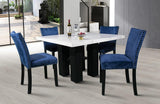 GTU Furniture 5Pc Square Dining Table with Faux Marble Top and 4 Upholstered Blue/Grey Chairs Dining Room Set — Grey Chair