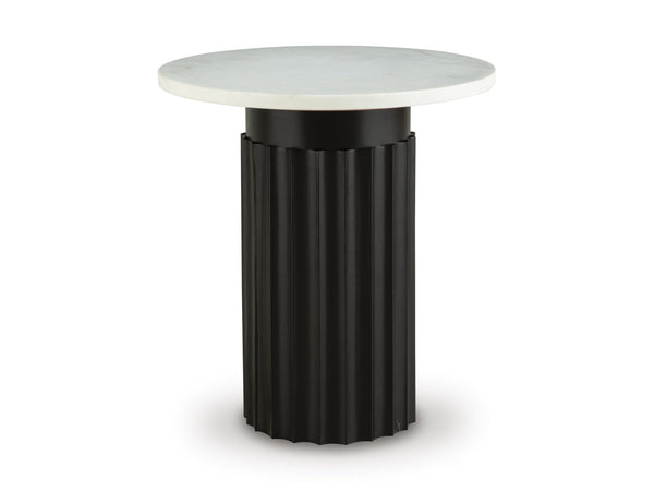 Wainstone Round End Table, Black / White – alternate view 3