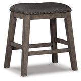 Set of 2 Gray Wood Bar Stools, Backless with Nailhead Trim, Farmhouse, Pub – alternate view 2