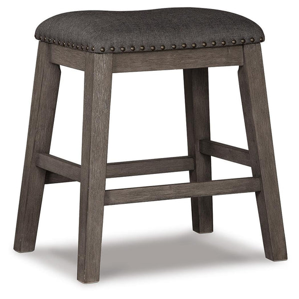 Set of 2 Gray Wood Bar Stools, Backless with Nailhead Trim, Farmhouse, Pub – alternate view 2