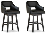 Set of 2 Black / Dark Brown Faux Leather Bar Height Swivel Bar Stools, Dining – product view